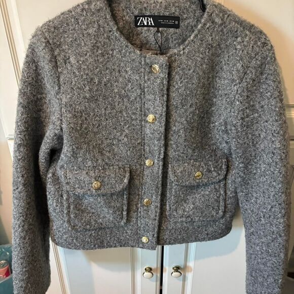 Zara Jackets & Blazers - zara grey cropped jacket size m EUC